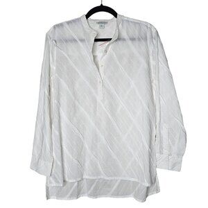 Sundance XS White Snow Cloud Textured Pull Over Button Placket Top Shirttail Hem